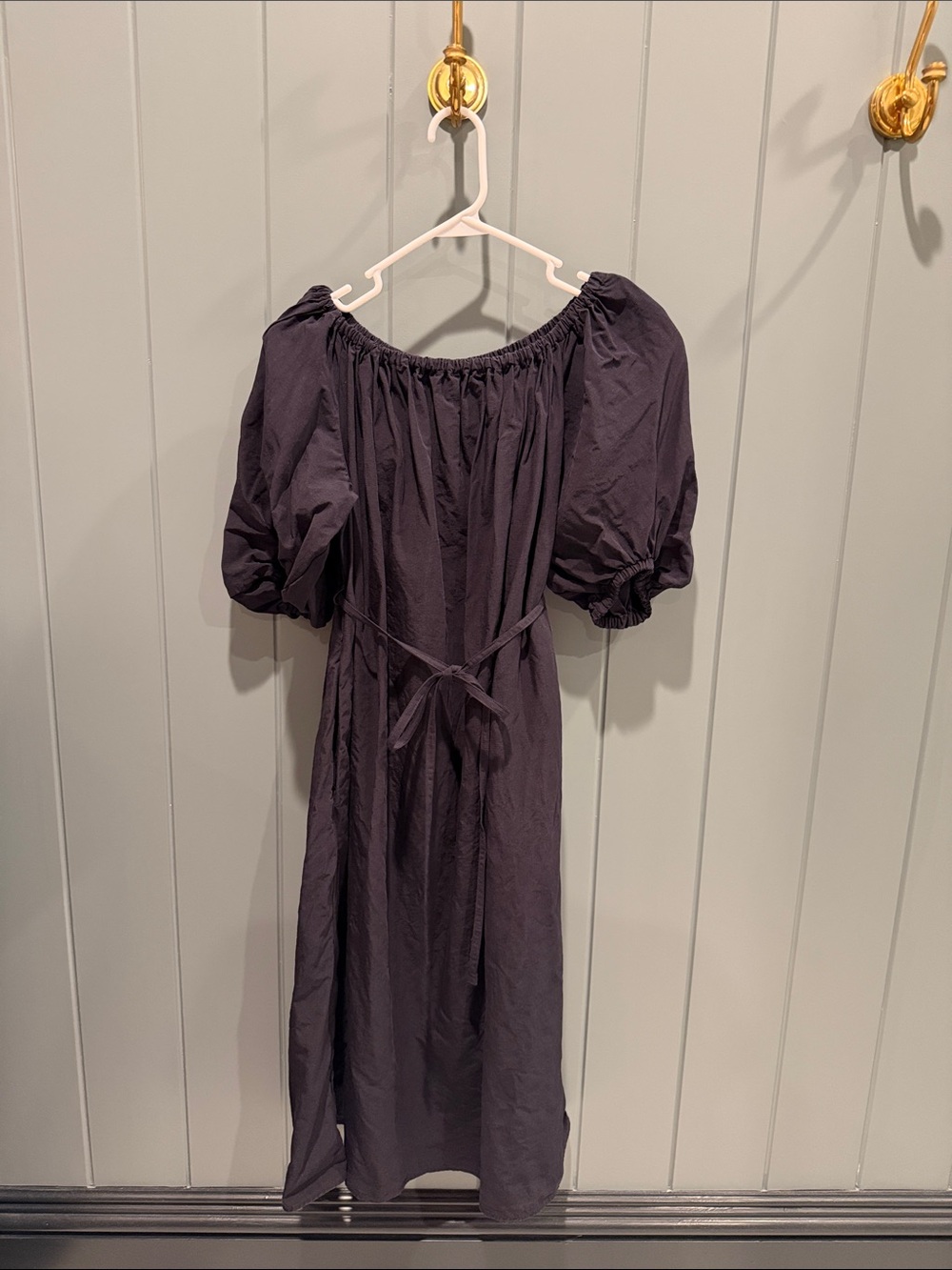 COS Off-Shoulder Puff Sleeve Midi Dress in Dark  Navy